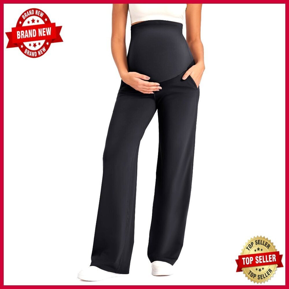 Maternity Yoga Pants Over Belly Stretchy Wide Leg Lounge Work Pockets